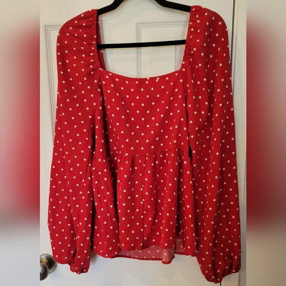 SHEIN Red Blouse with Heart Pattern - Picture 2 of 5